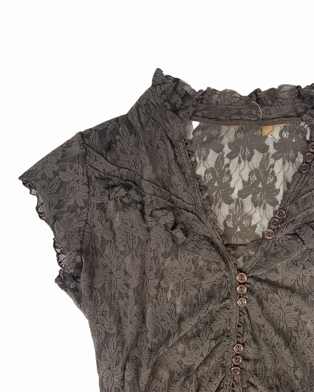 top en dentelle marron Y2K friperie vintage