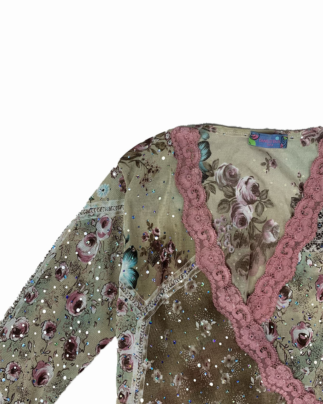 top mesh cache coeur Y2K strass vintage festival