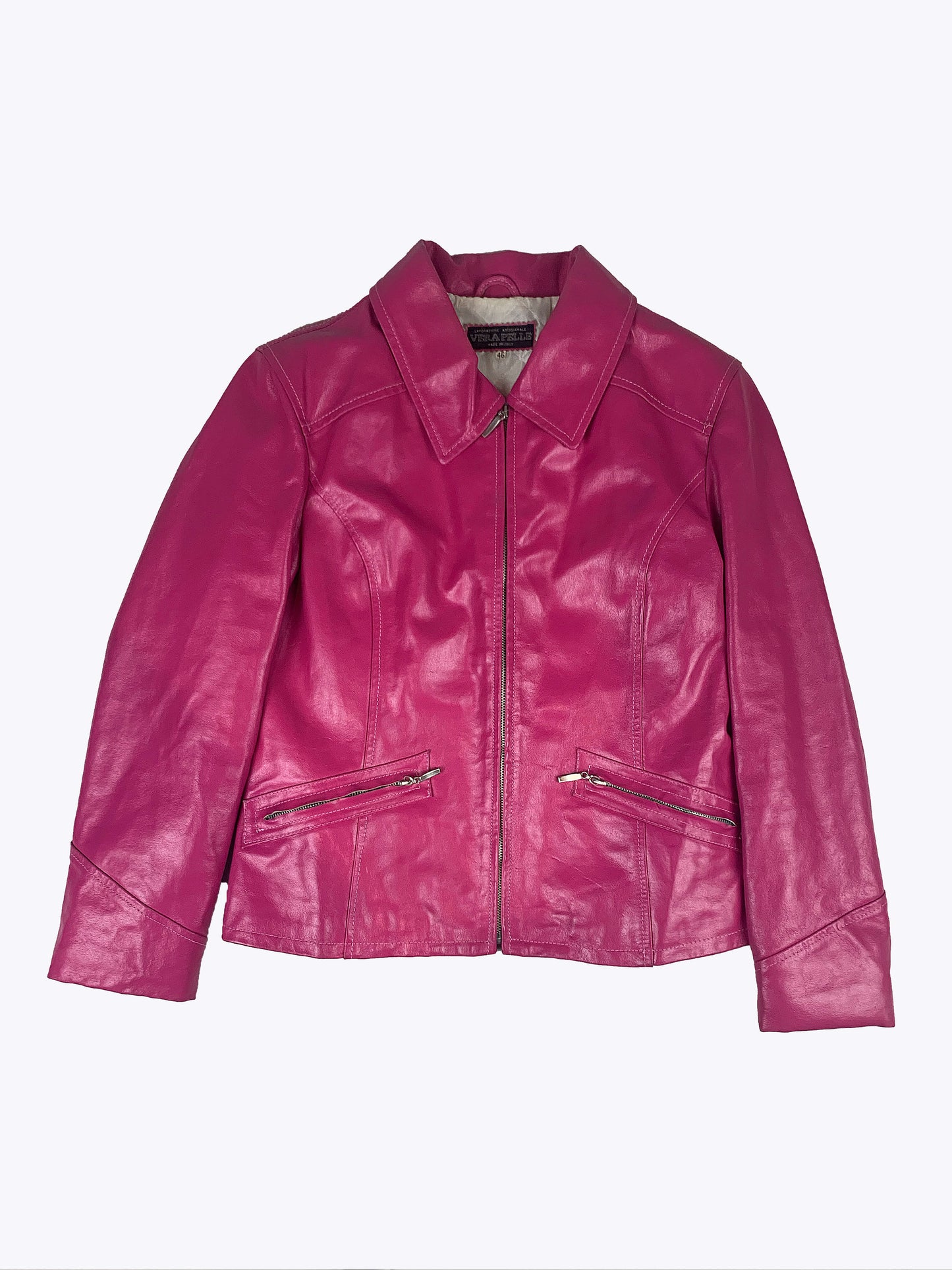 Veste en cuir rose barbie