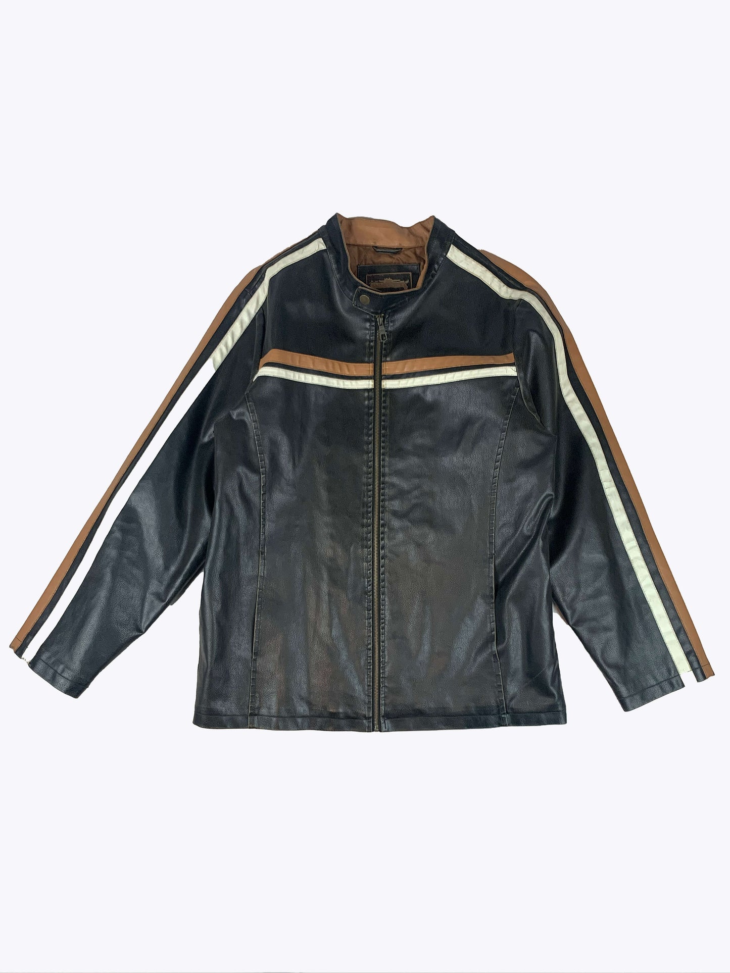 Veste similicuir style moto à rayures