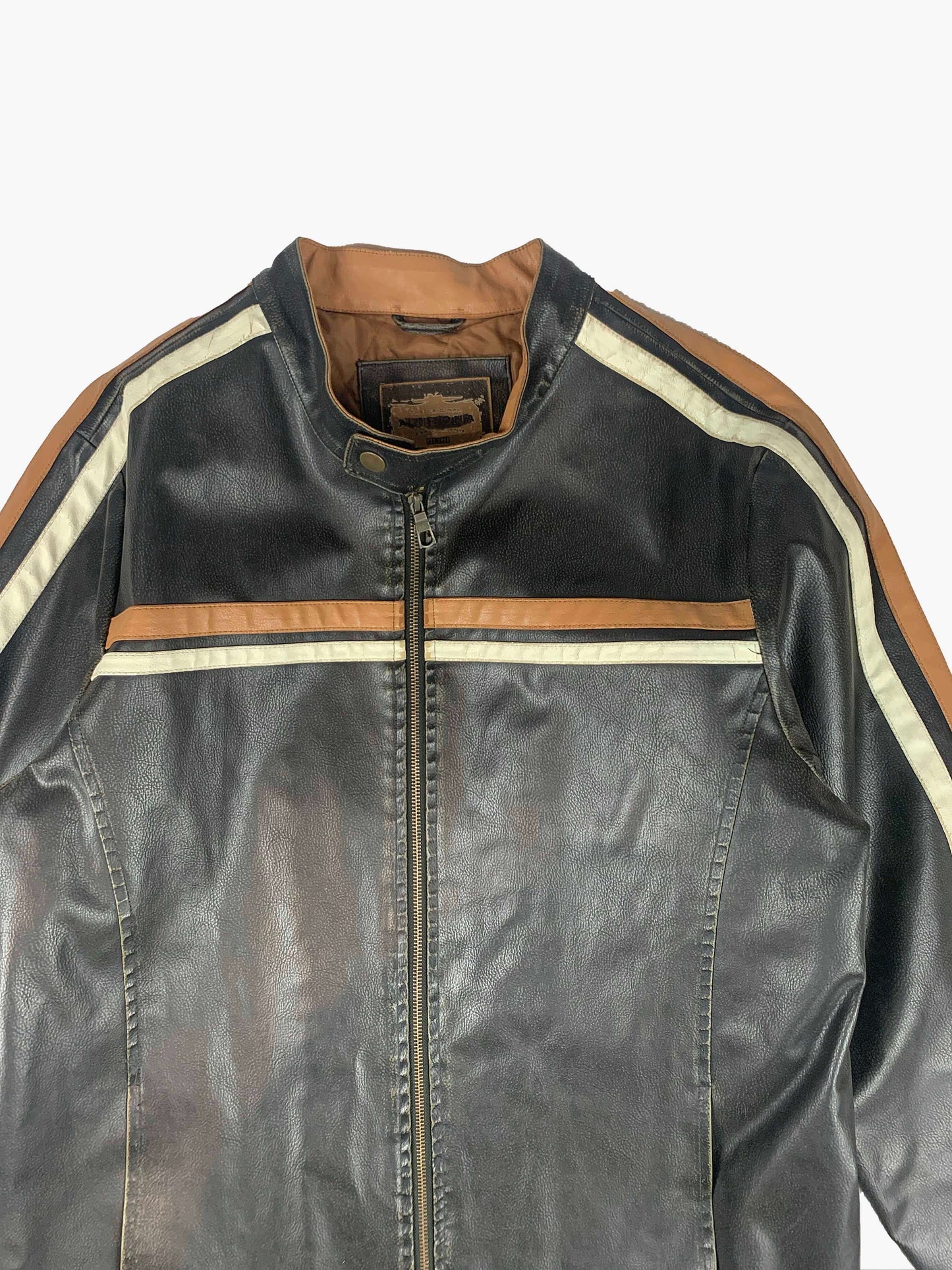 Veste similicuir biker à rayure détail