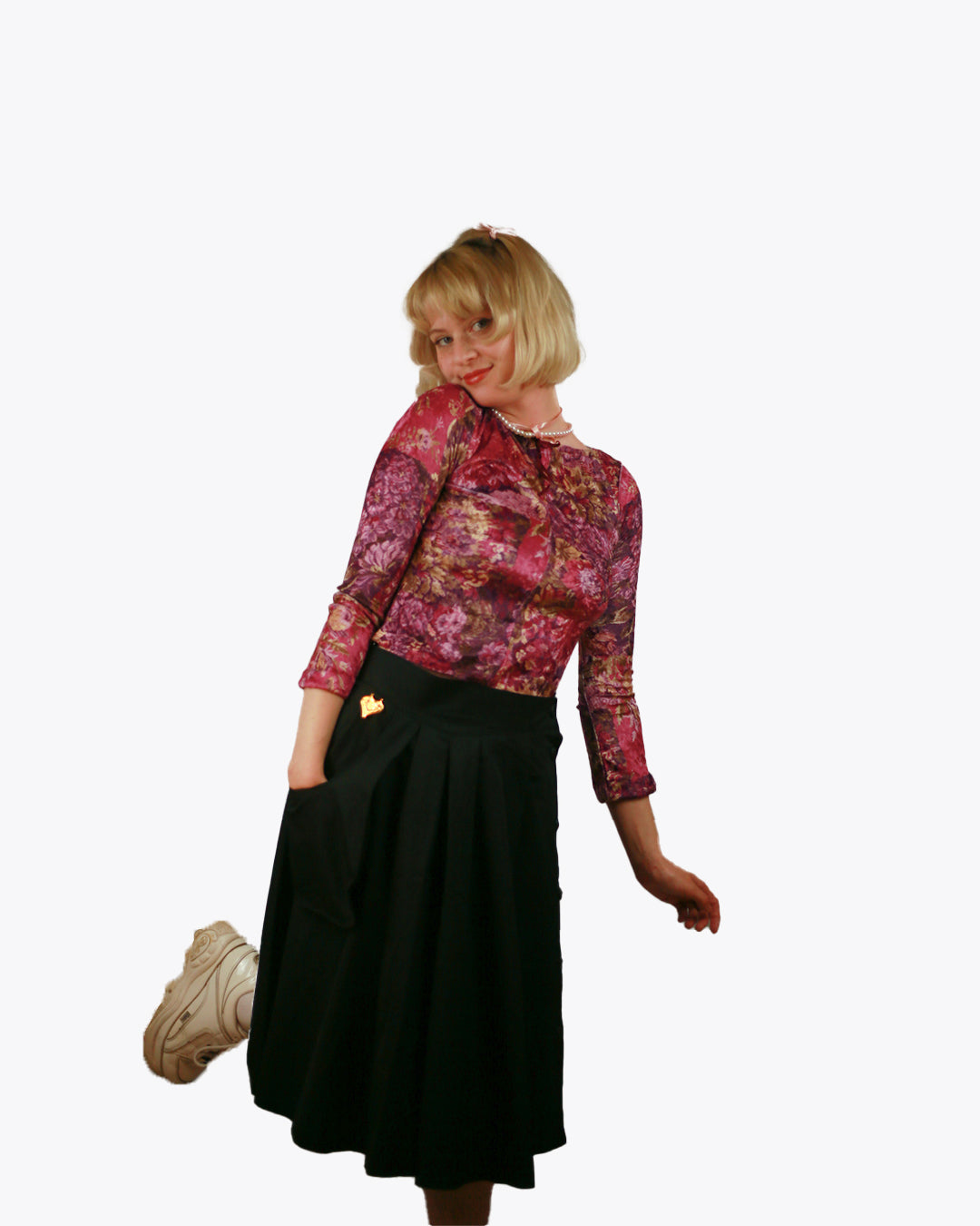 Top motif fleurs velours