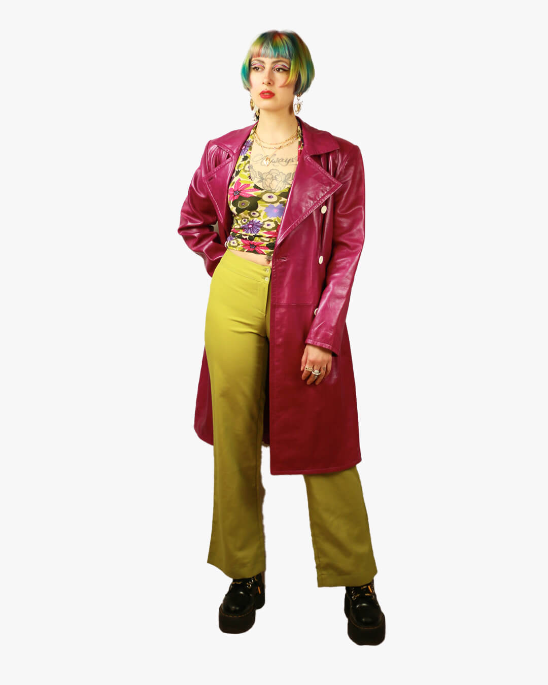 trench en cuir rose vintage