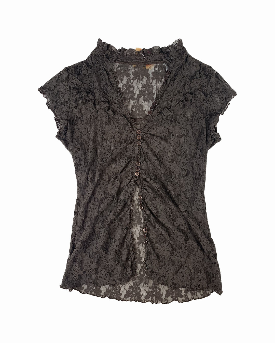 top en dentelle marron Y2K friperie vintage