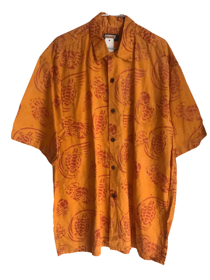 Chemise orange vintage à motifs tortue rouge. 