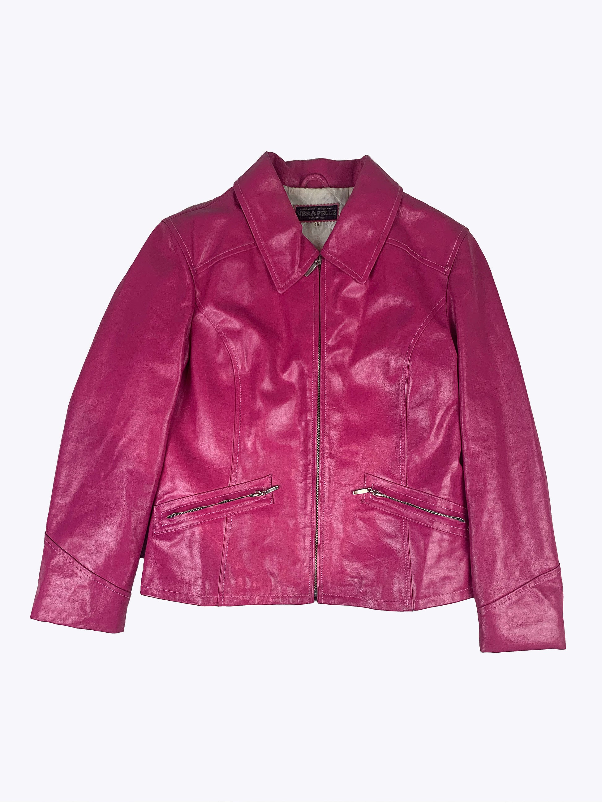 Veste en cuir rose barbie