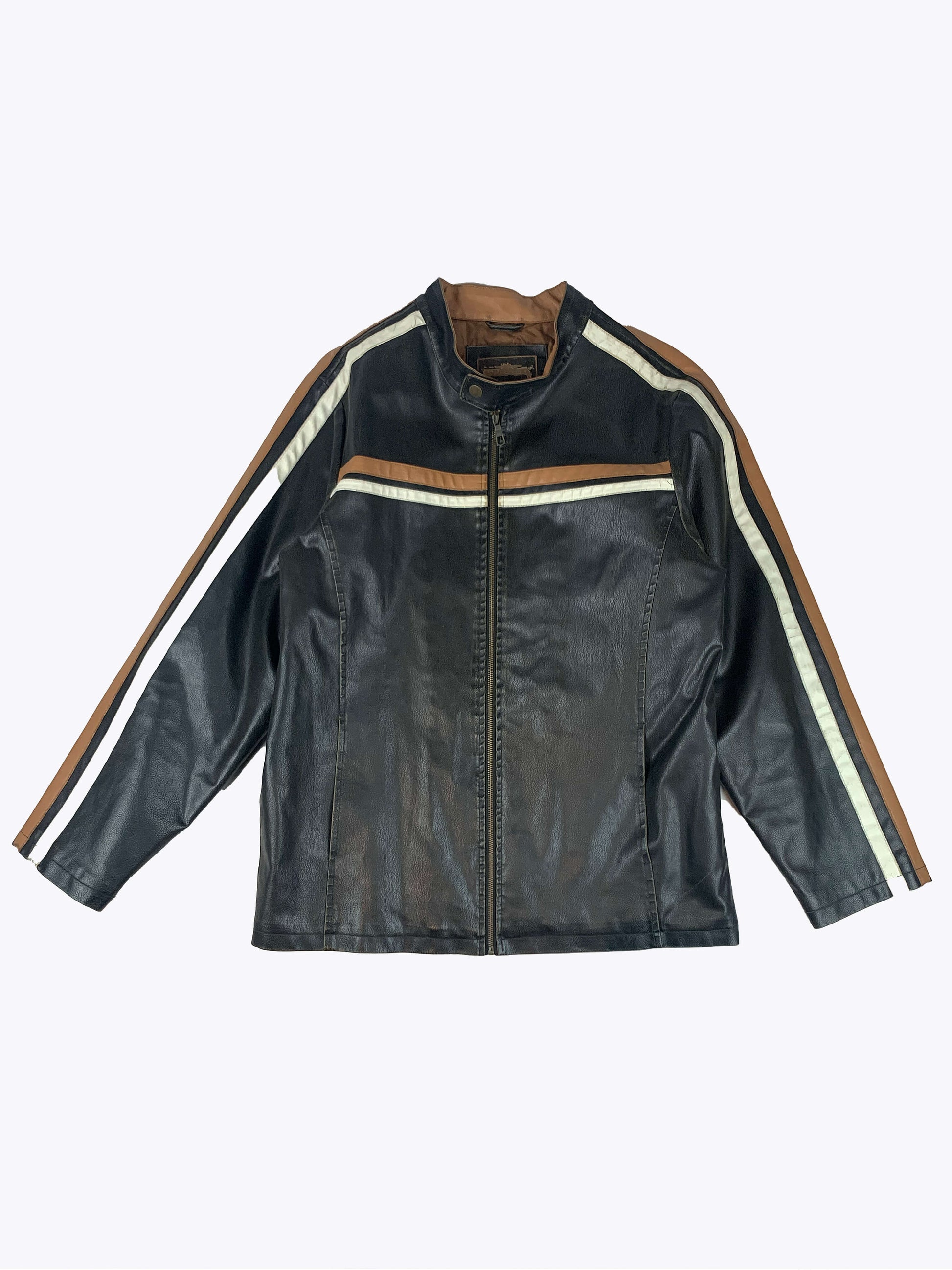Veste similicuir style moto à rayures